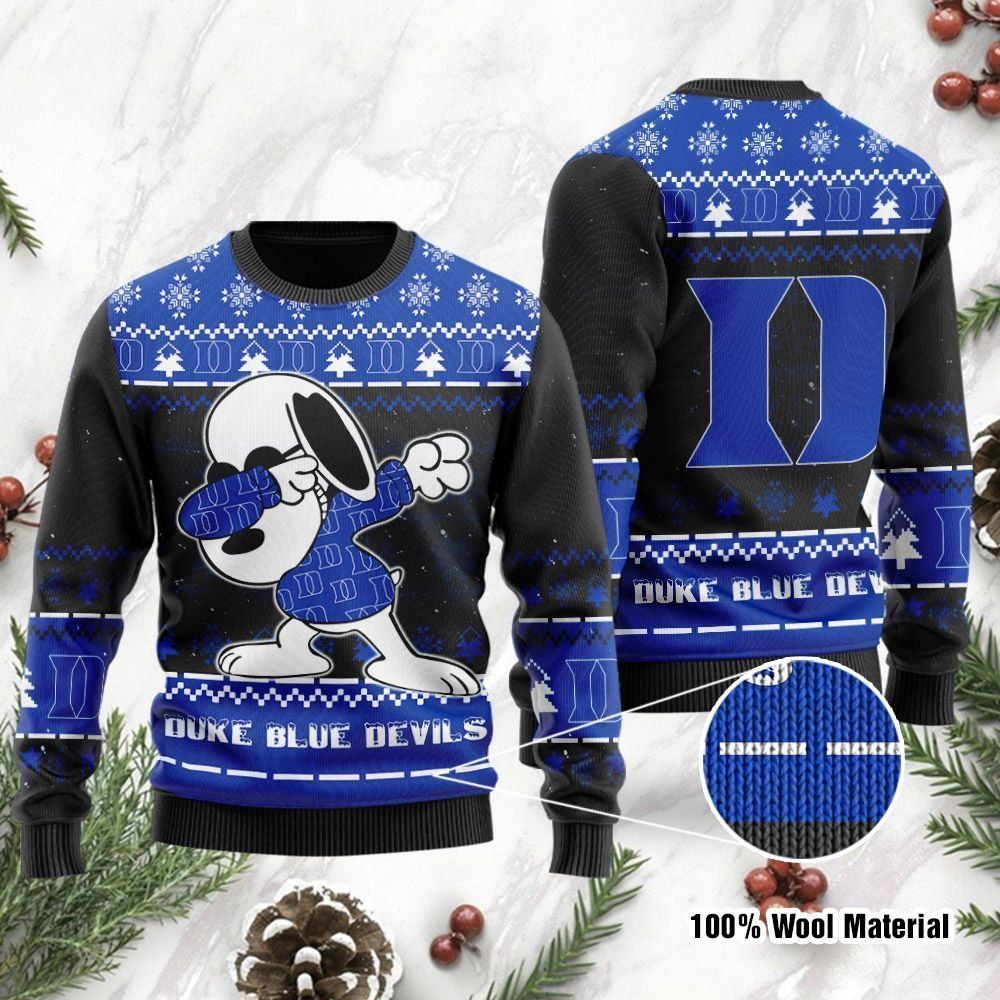 Duke Blue Devils Snoopy Dabbing Ugly Christmas Sweater Holiday Party Men Women Full Plus Size