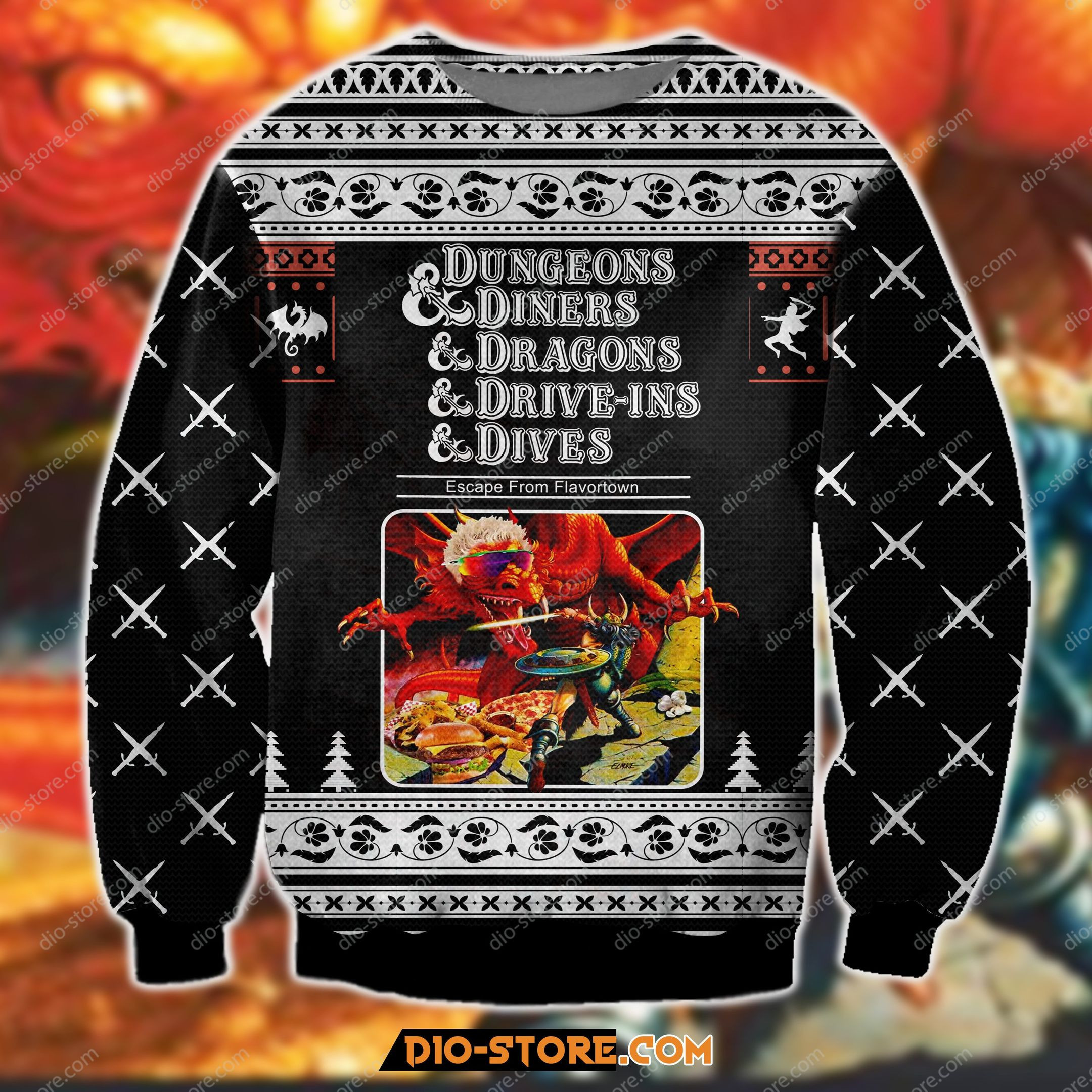 Dungeons Diners Dragons Drive-Ins Dives For Unisex Ugly Christmas Sweater,