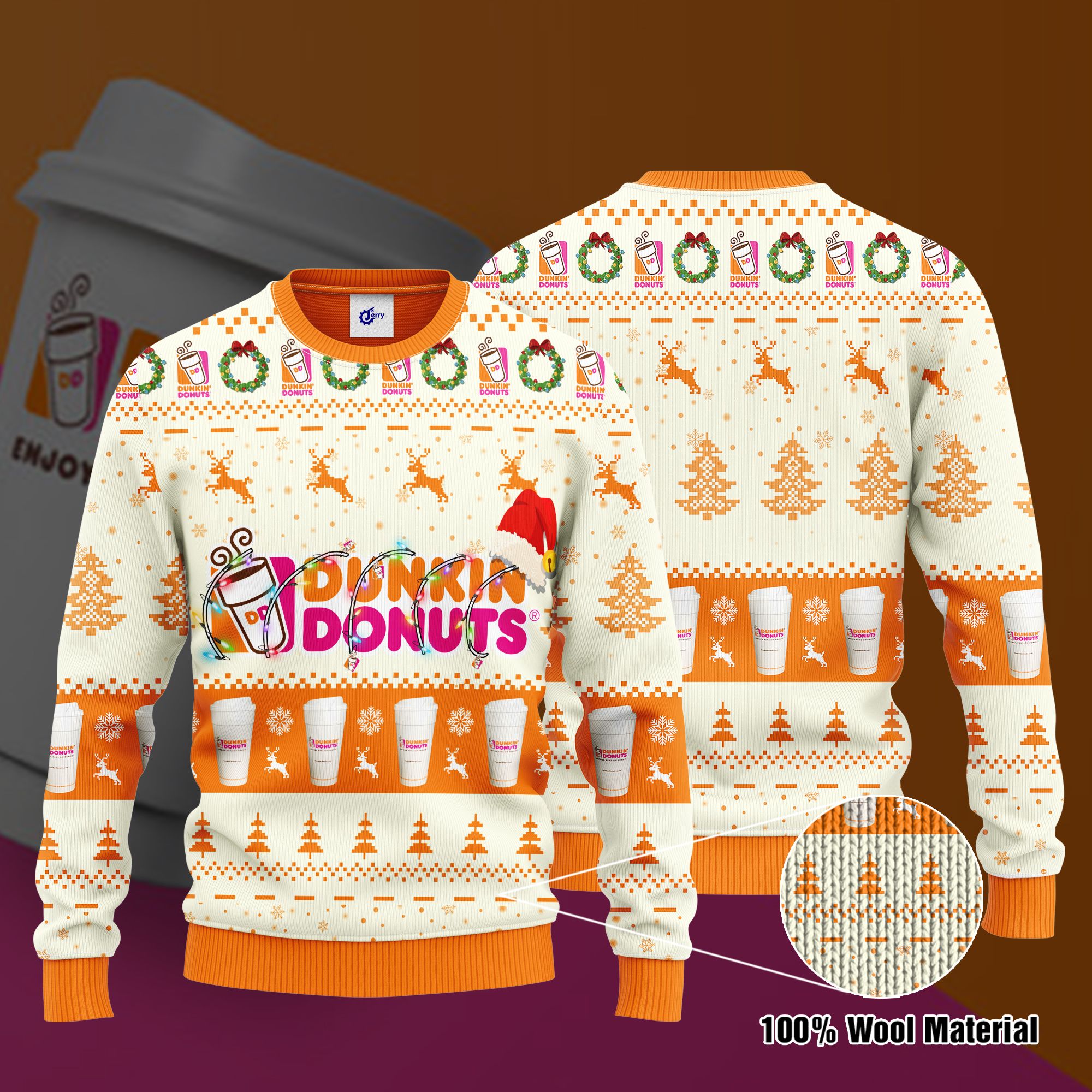 Dunkin' Donuts Santa Hat Christmas Ugly Christmas Sweater, Hoodie, Zip Hoodie, Bomber Jacket