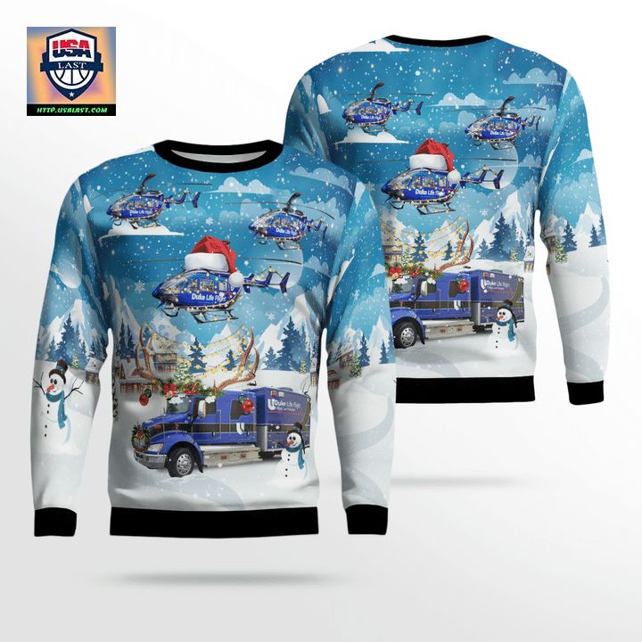Durham North Carolina Duke Life Flight Ambulance And EC-145 Helicopter Christmas Sweater 3D YI21