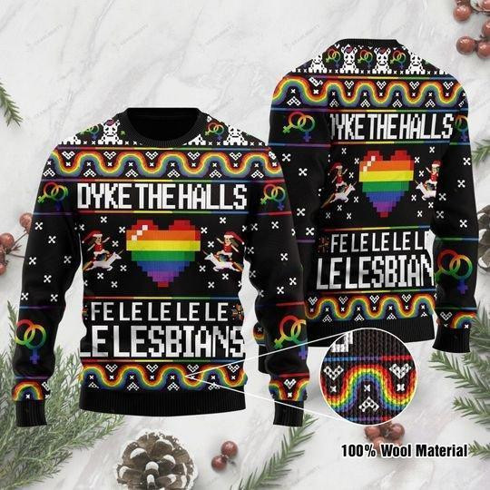 Dyke The Halls Fe Le Le Le Le Le Lesbians Ugly Christmas Sweater, Perfect Holiday Gift