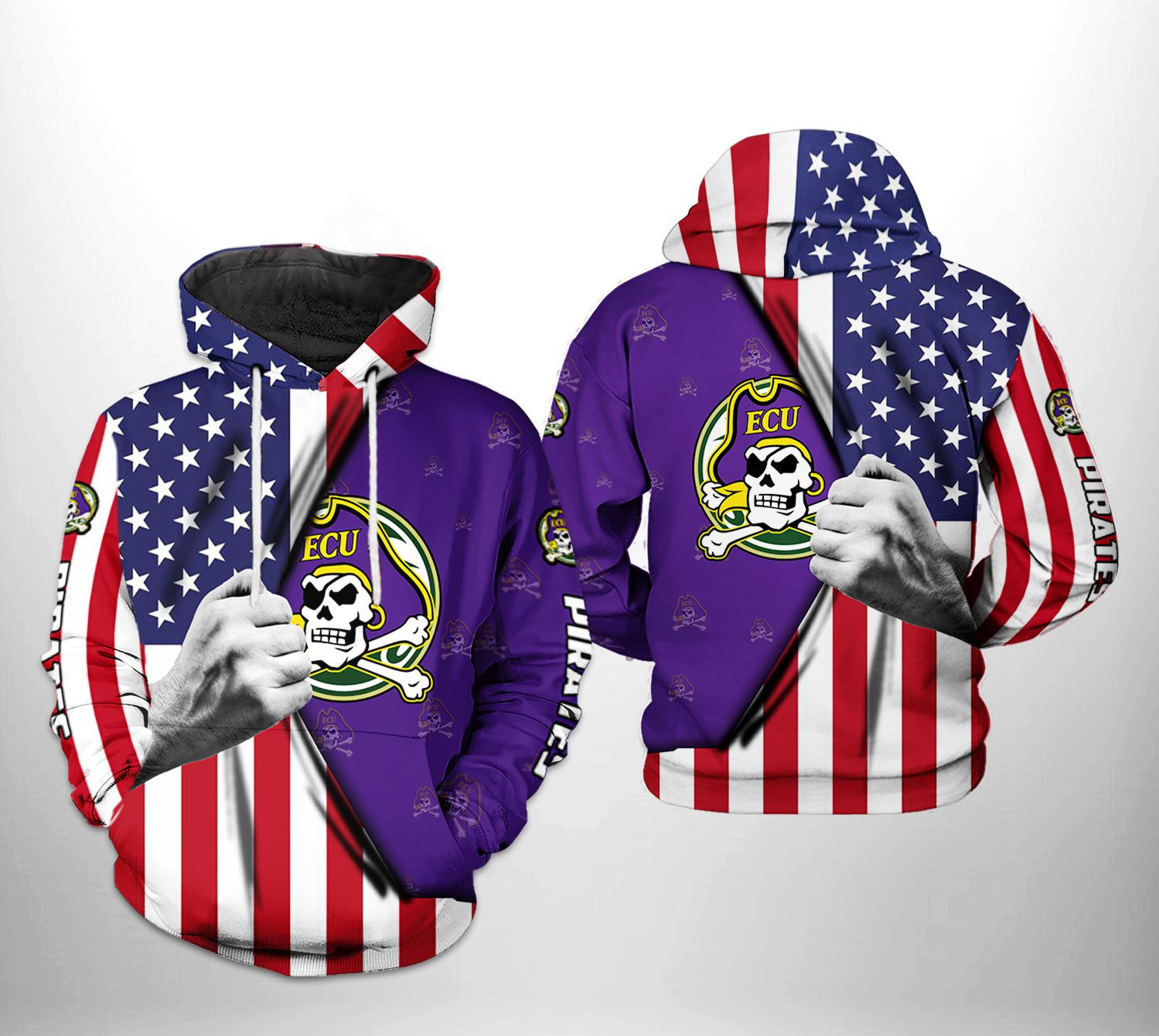 East Carolina Pirates NCAA US FLag 3D All Over Print Hoodie & Zip Hoodie