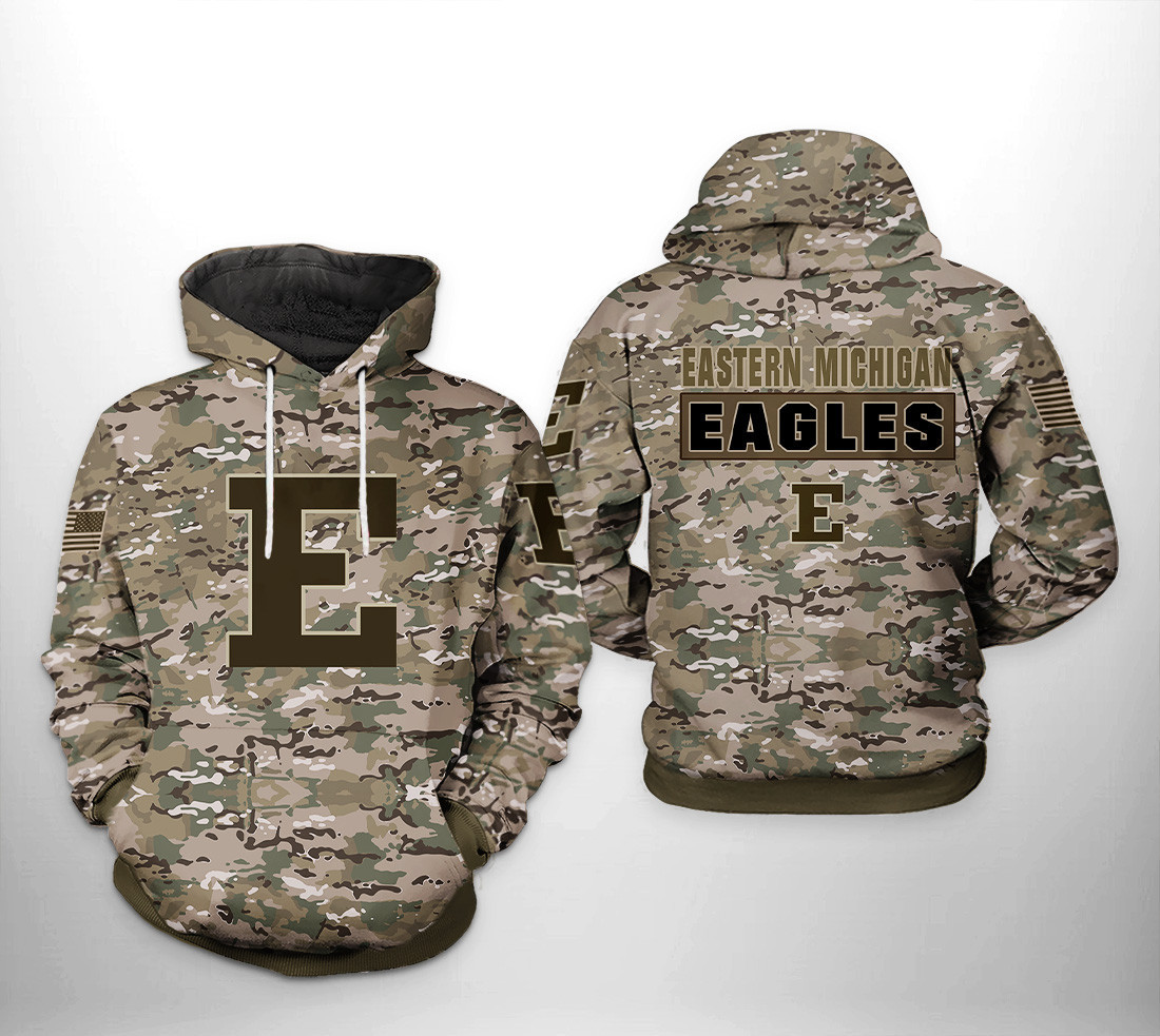 Eastern Michigan Eagles NCAA Camo Veteran 3D All Over Print Hoodie & Zip Hoodie