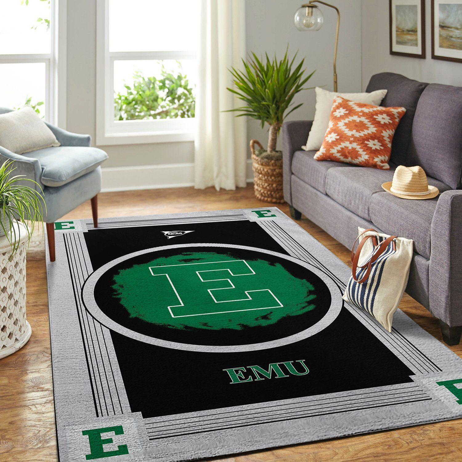 Eastern Michigan Eagles Team Logo Nice Gift Rectangle Area Rug – Full Print Carpet For Living Room & Bedroom Home Decor