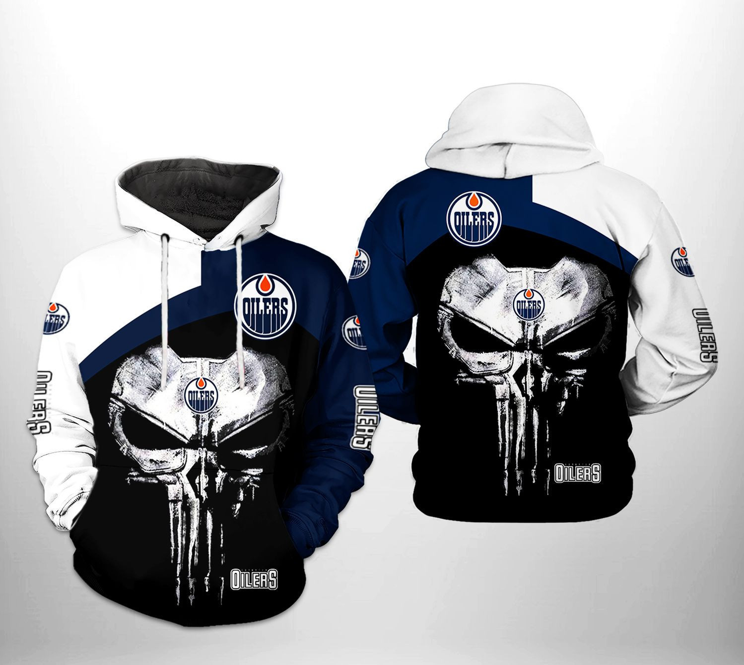 Edmonton Oilers NHL Skull Punisher 3D All Over Print Hoodie & Zip Hoodie