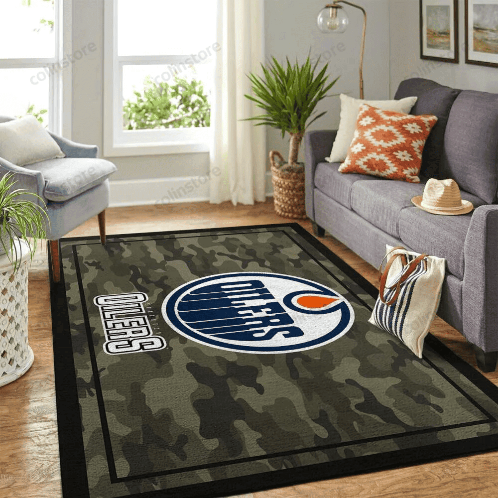 Edmonton Oilers Team Logo Rectangle Area Rug – Full Print Carpet For Living Room & Bedroom Home Decor