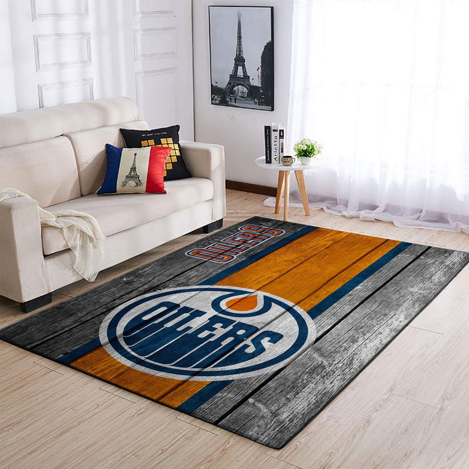 Edmonton Oilers Team Logo Wooden Rectangle Area Rug – Full Print Carpet For Living Room & Bedroom Home Decor