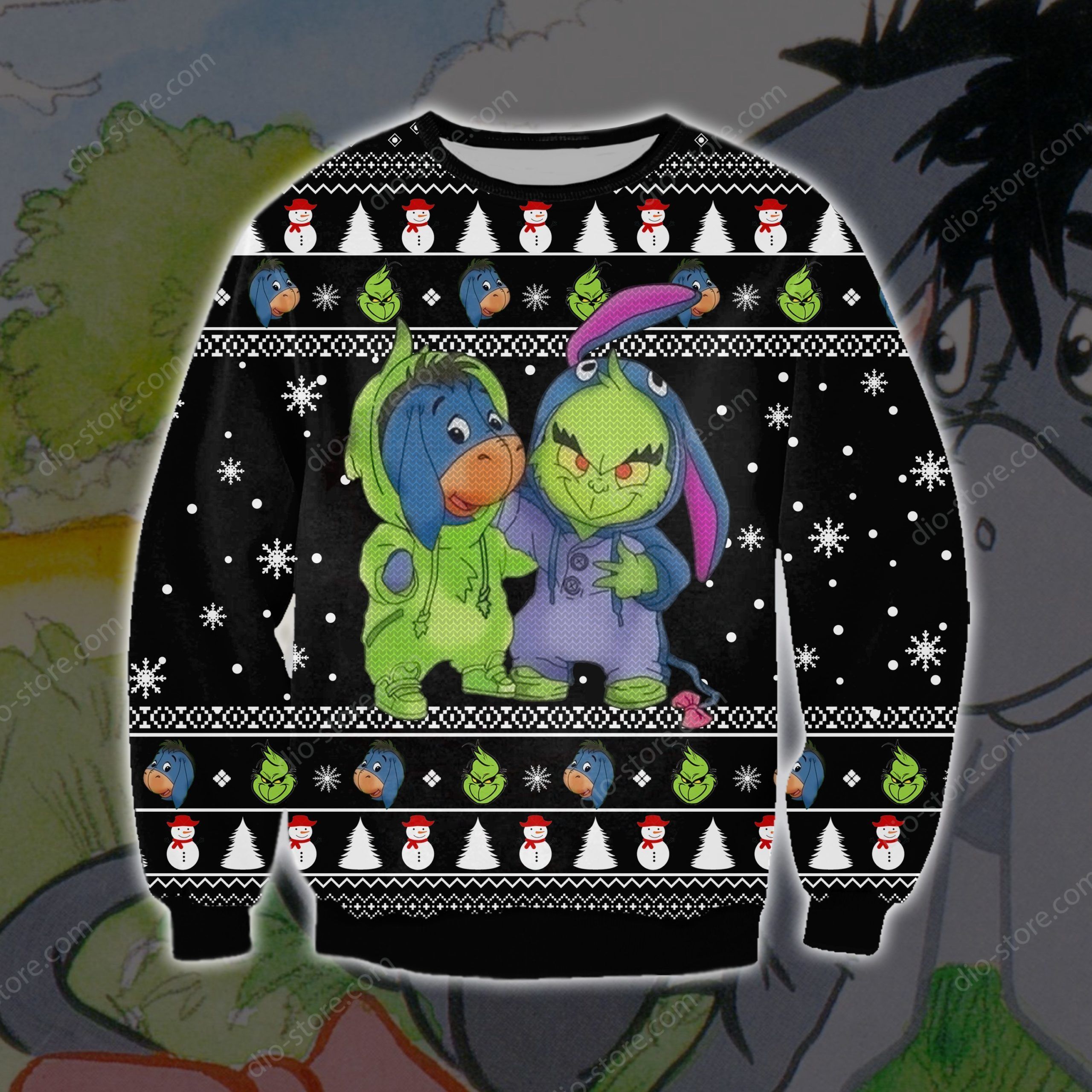 Eeyore And Grinch Funny Knitting Pattern 3D Print Ugly Sweater