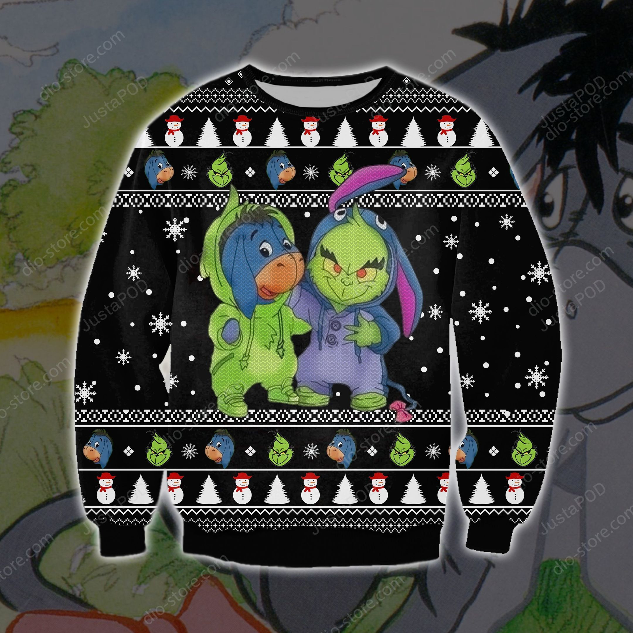Eeyore And Grinch Funny Ugly Christmas Sweater, Perfect Holiday Gift