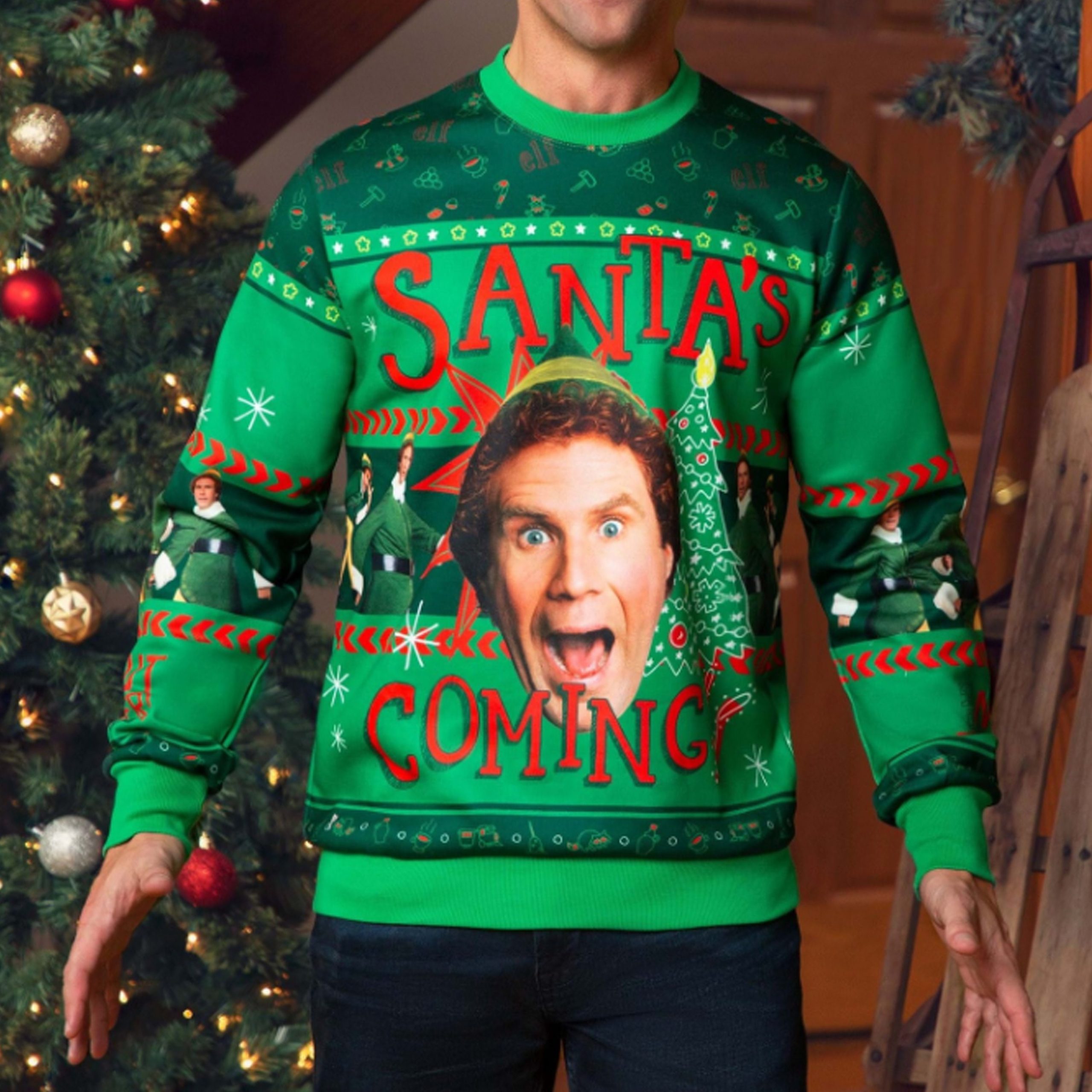 Elf Santa's Coming Ugly Christmas Sweater
