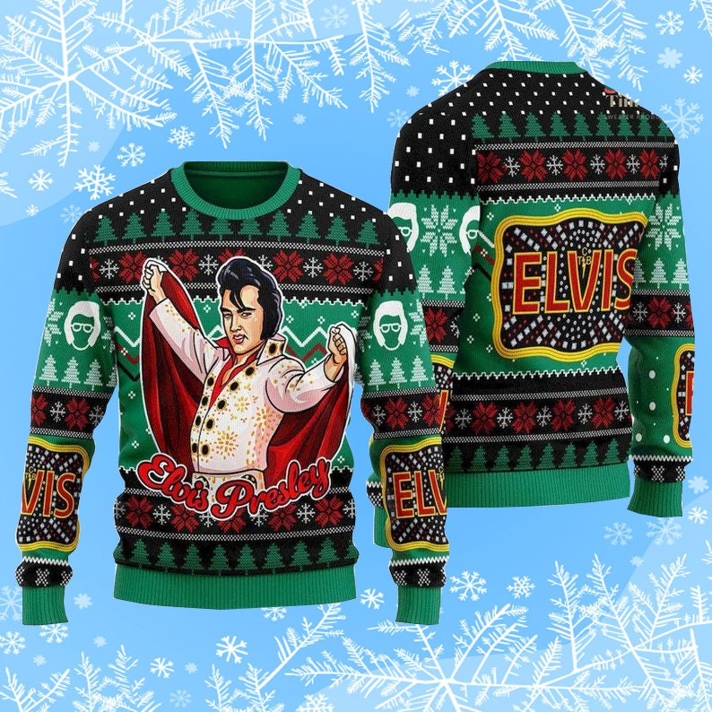 Elvis Presley Belt Buckle Ugly Christmas Sweater
