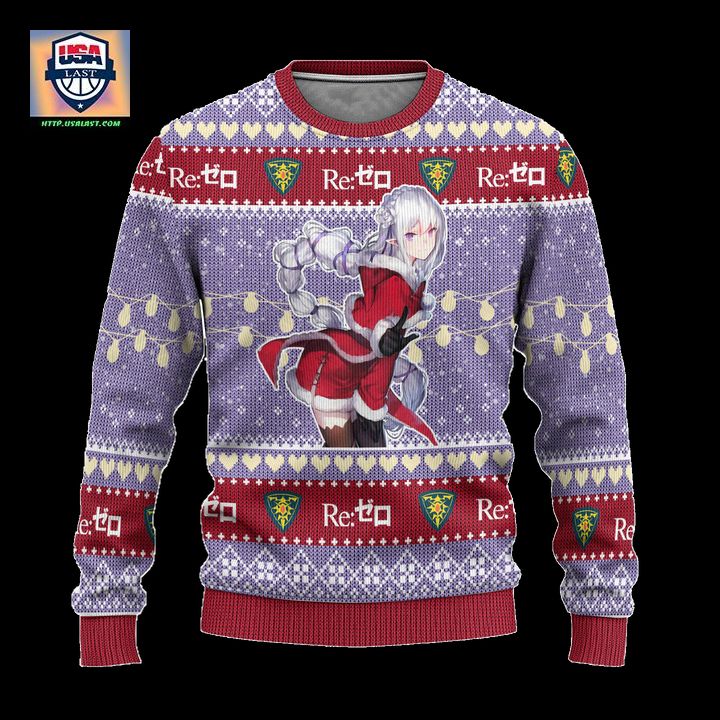 Emilia Anime Ugly Christmas Sweater Custom Re Zero Xmas Gift