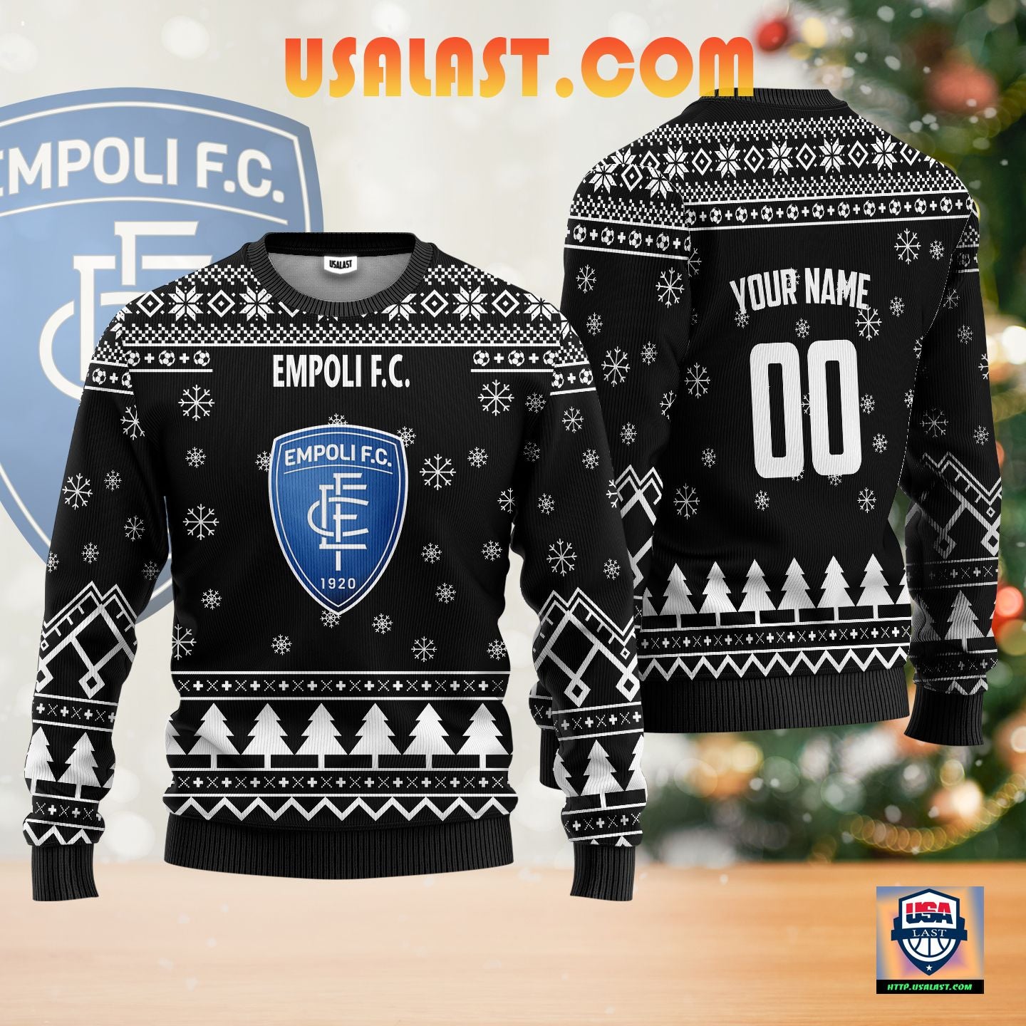 Empoli F.C 1909 Personalized Ugly Christmas Sweater Black Version