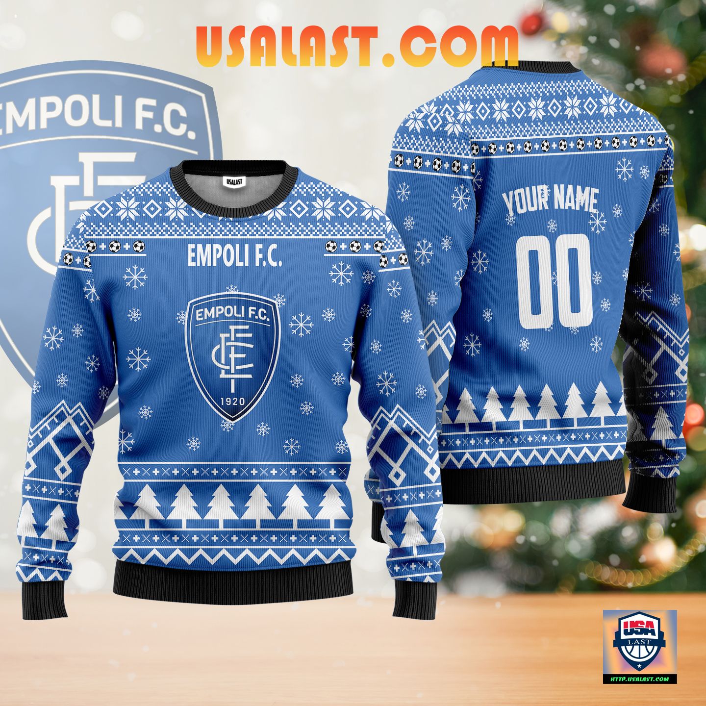 Empoli F.C 1909 Personalized Ugly Christmas Sweater Blue Version