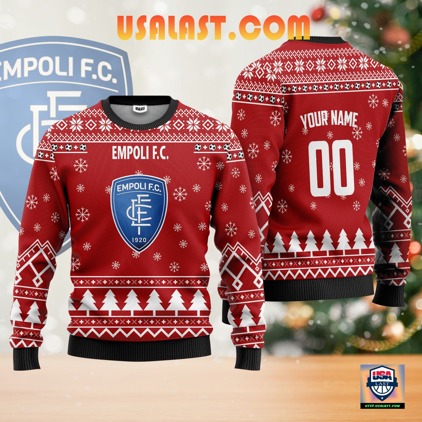 Empoli F.C 1909 Personalized Ugly Christmas Sweater Red Version