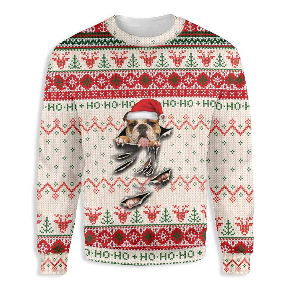 English Bulldog Scratch Ugly Christmas Sweater, Perfect Holiday Gift