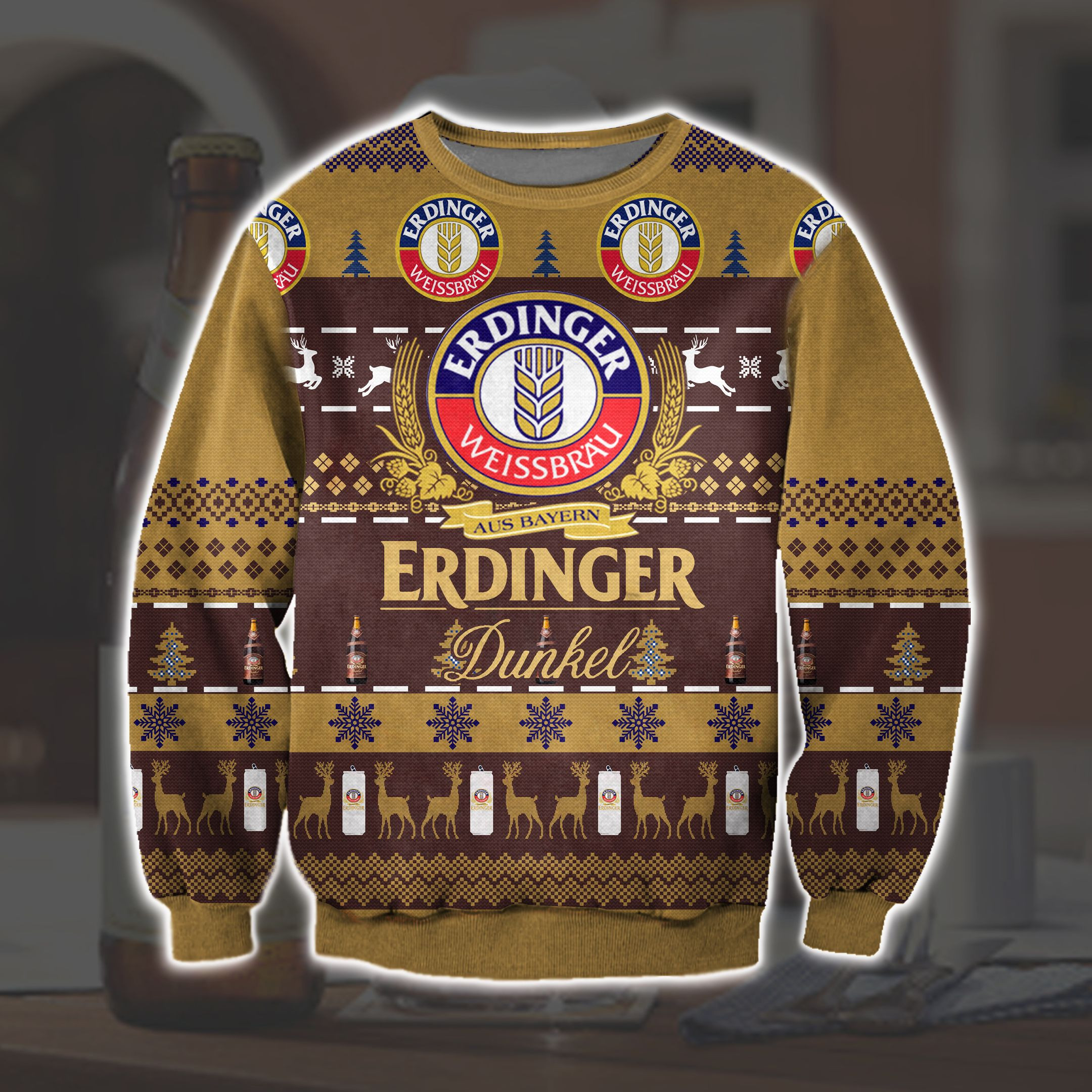 Erdinger Dunkel Knitting Pattern 3D Print Ugly Christmas Sweater