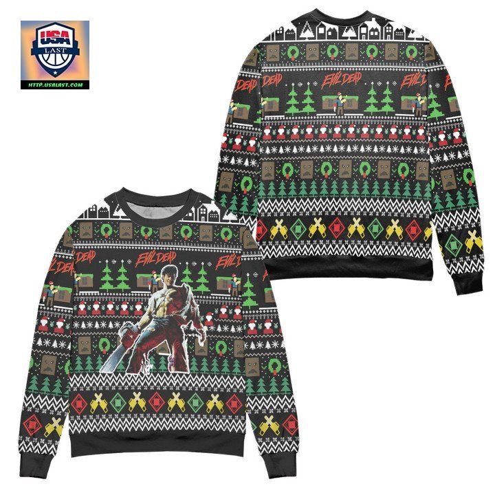 Evil Dead Movie Santa Snowflake Pattern Ugly Christmas Sweater Black