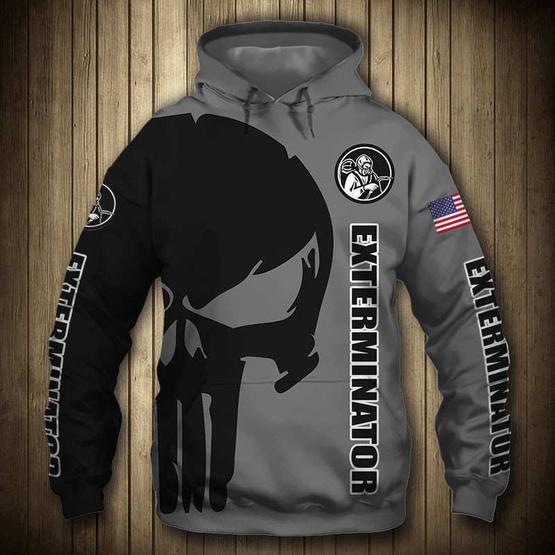 Exterminator Punisher Skull US Flag Black Grey 3D All Over Print Hoodie & Zip Hoodie