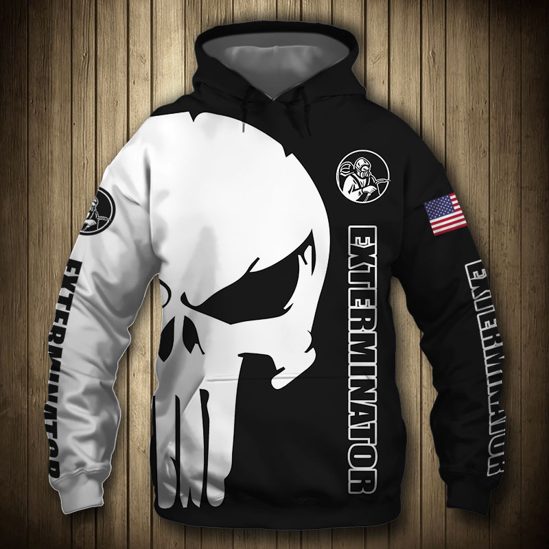 Exterminator Punisher Skull US Flag Black White 3D All Over Print Hoodie & Zip Hoodie