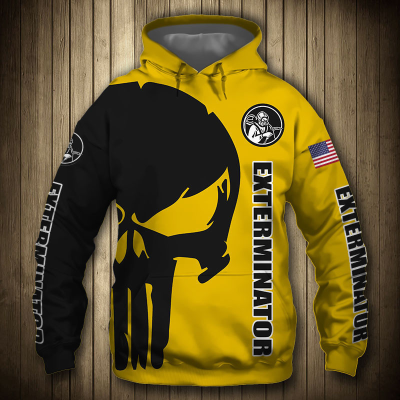 Exterminator Punisher Skull US Flag Black Yellow 3D All Over Print Hoodie & Zip Hoodie