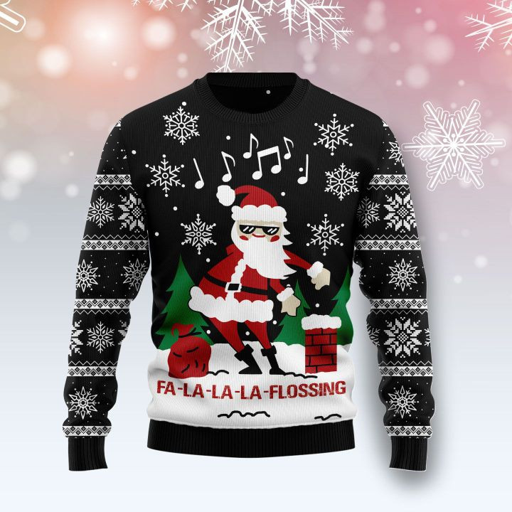 Fa La La La Flossing Santa Claus Ugly Christmas Sweater, Perfect Holiday Gift