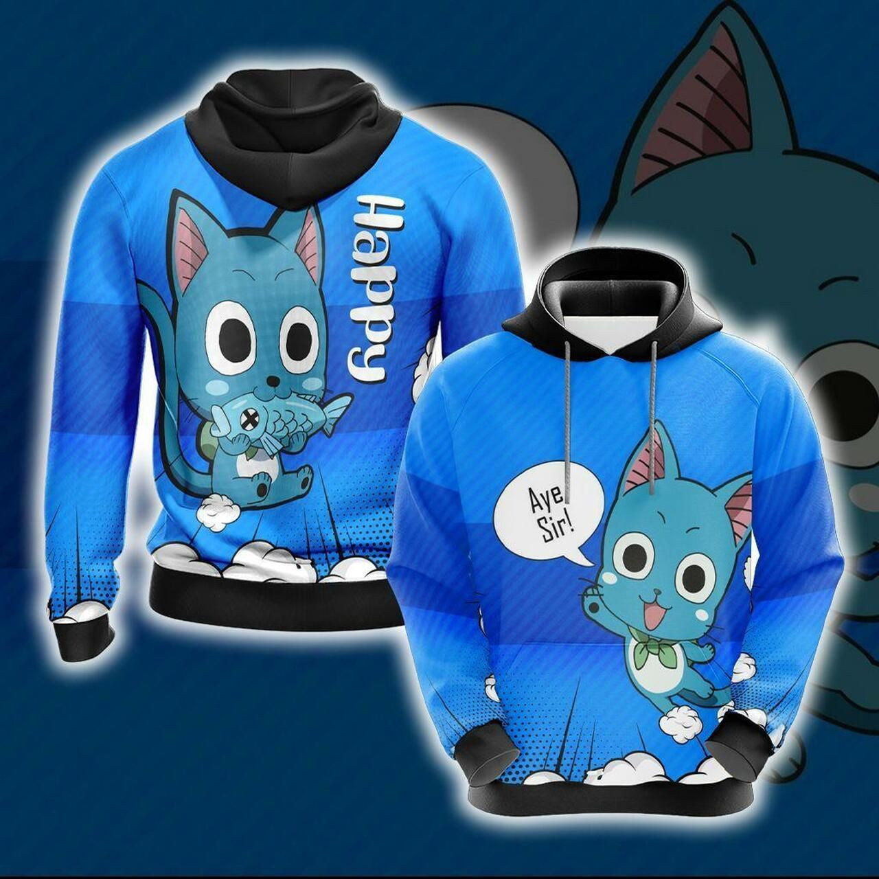 Fairy Tail Happy Unisex 3D All Over Print Hoodie & Zip Hoodie