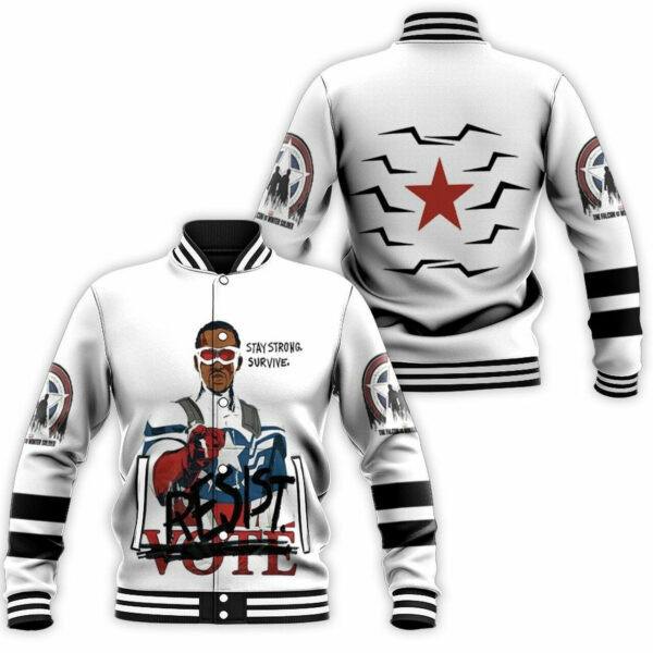 Falcon And The Winter Soldier â€œStay Strong Surviveâ€ Marvel Baseball Jacket for Men & Women | Superhero Fan Gift