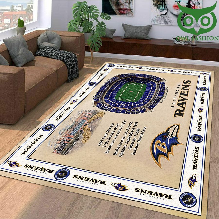 Fan Bordered Baltimore Ravens Stadium 3D View Rectangle Area Rug – Full Print Carpet For Living Room & Bedroom Home Decor