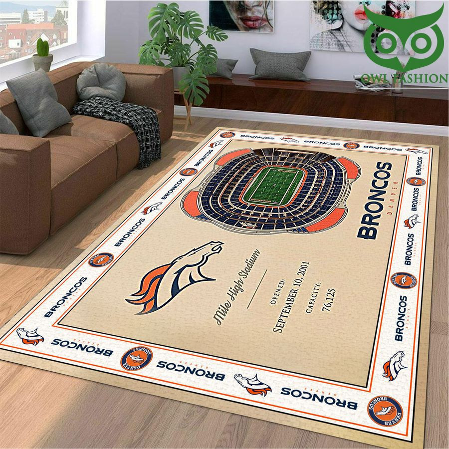 Fan Bordered Denver Broncos Stadium 3D View Rectangle Area Rug – Full Print Carpet For Living Room & Bedroom Home Decor