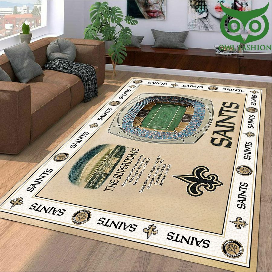 Fan Bordered New Orleans Saints Stadium 3D View Rectangle Area Rug – Full Print Carpet For Living Room & Bedroom Home Decor