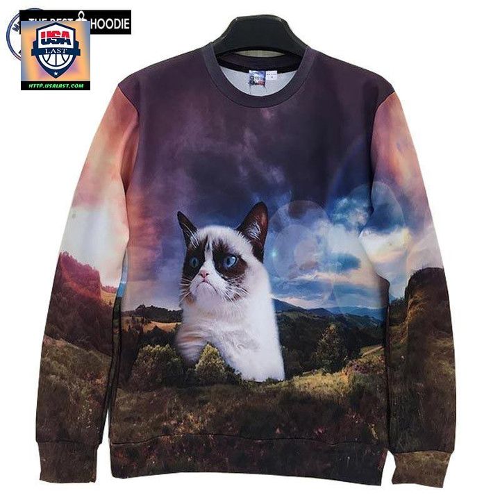 Fashion Street Wear Men Women 3D Sweater Lovely Hoodies Funny Print Grumpy Cat Beautiful Mountain Scenery