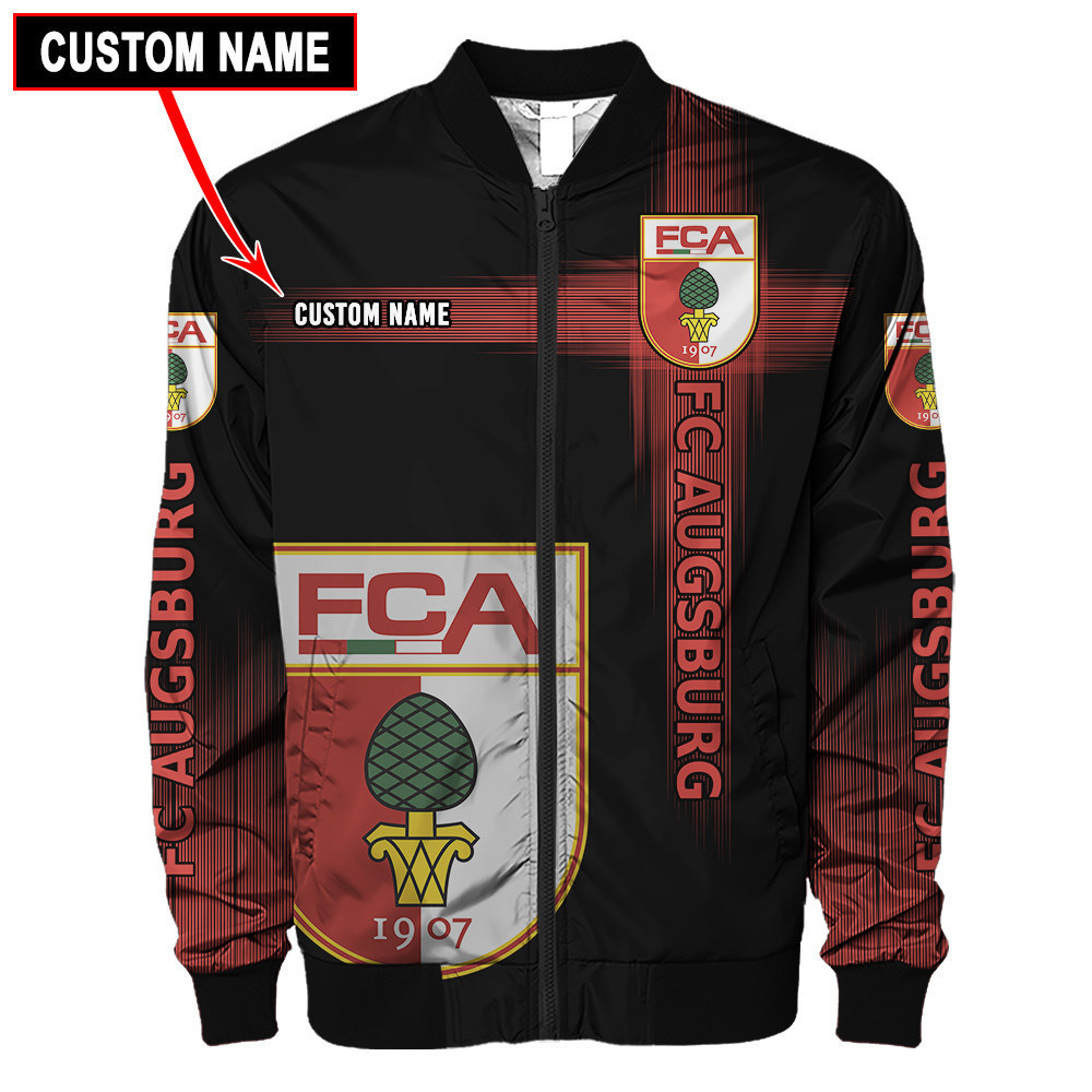 FC Augsburg Personalized Black Bomber Jacket | Streetwear Jacket for Men & Women | Fan Gift