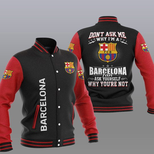 FC Barcelona Black Red Don't Ask Me Baseball Jacket Varsity Baseball Jacket for Men & Women | Soccer Team Fan Gift