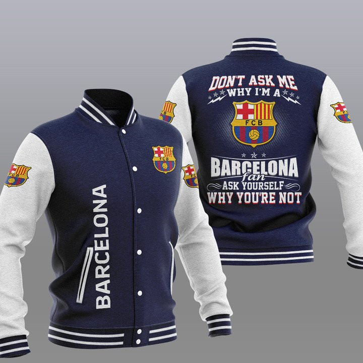 FC Barcelona Dark Blue Don't Ask Me Baseball Jacket Varsity Baseball Jacket for Men & Women | Soccer Team Fan Gift