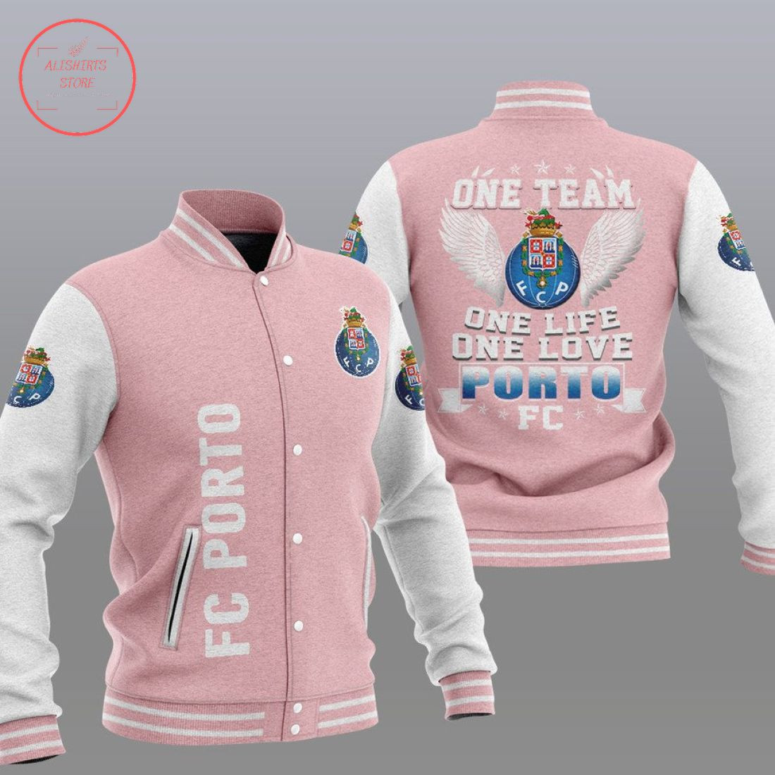 FC Porto Pink One Team Varsity Baseball Jacket for Men & Women | Soccer Team Fan Gift