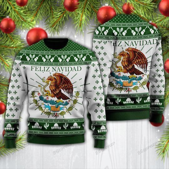 Feliz Navidad Mexican Eagle Snake For Unisex Ugly Christmas Sweater