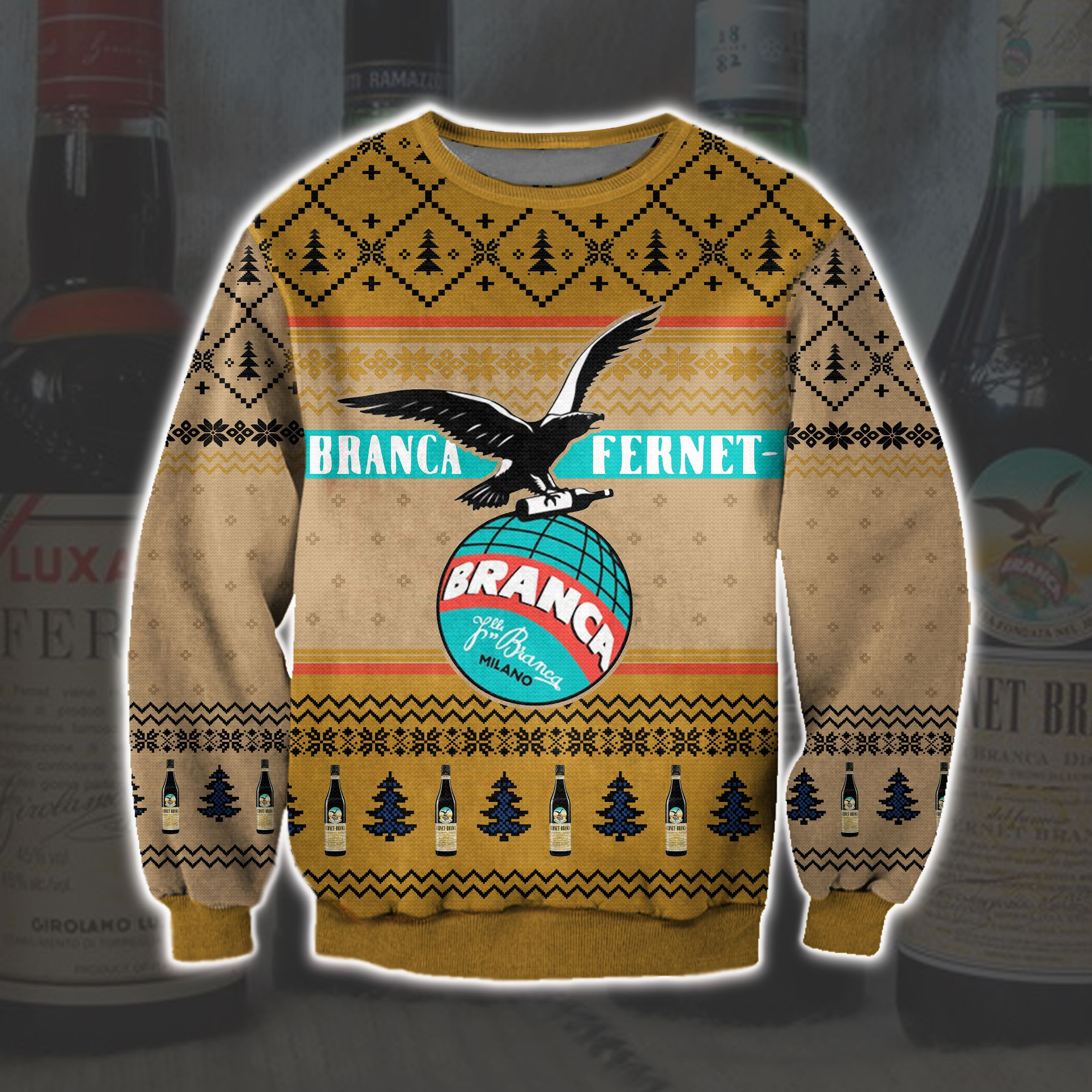 Fernet-Branca Beer Knitting Pattern 3D Print Ugly Christmas Sweater