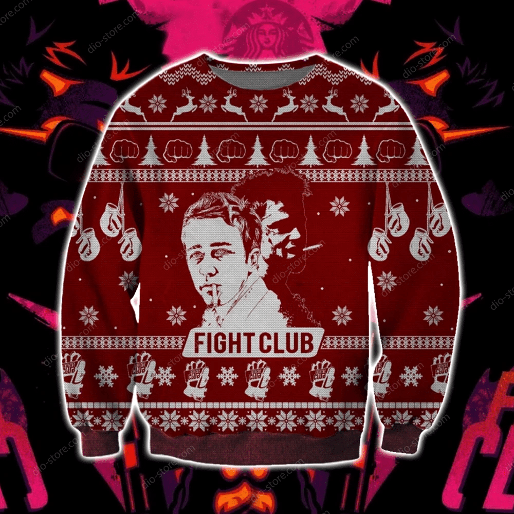 Fight Club Knitting Pattern 3D Print Ugly Christmas Sweater