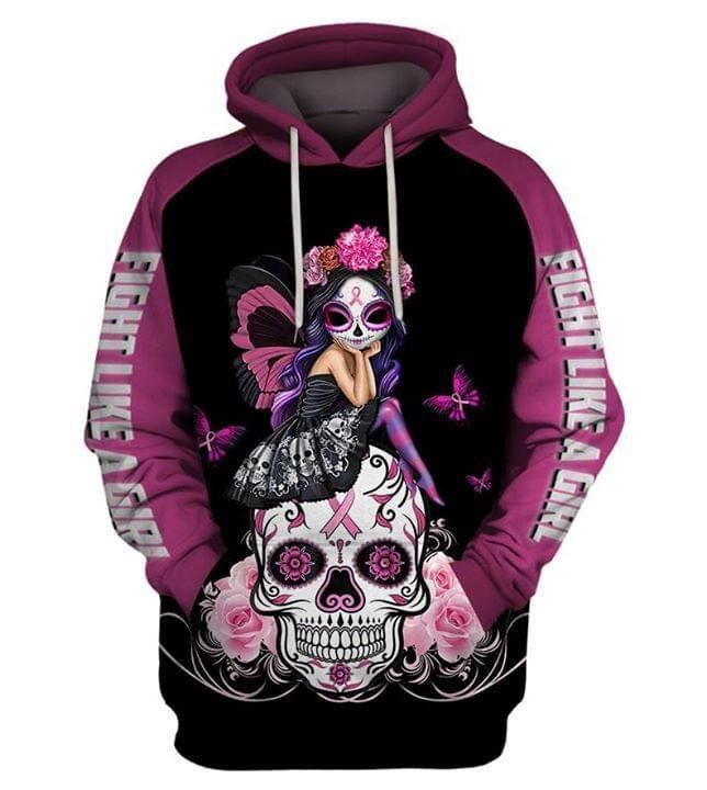 Fight Like A Girl Br East Cancer Poco Loco Sugar Skull Fairy 3D All Over Print Hoodie & Zip Hoodie