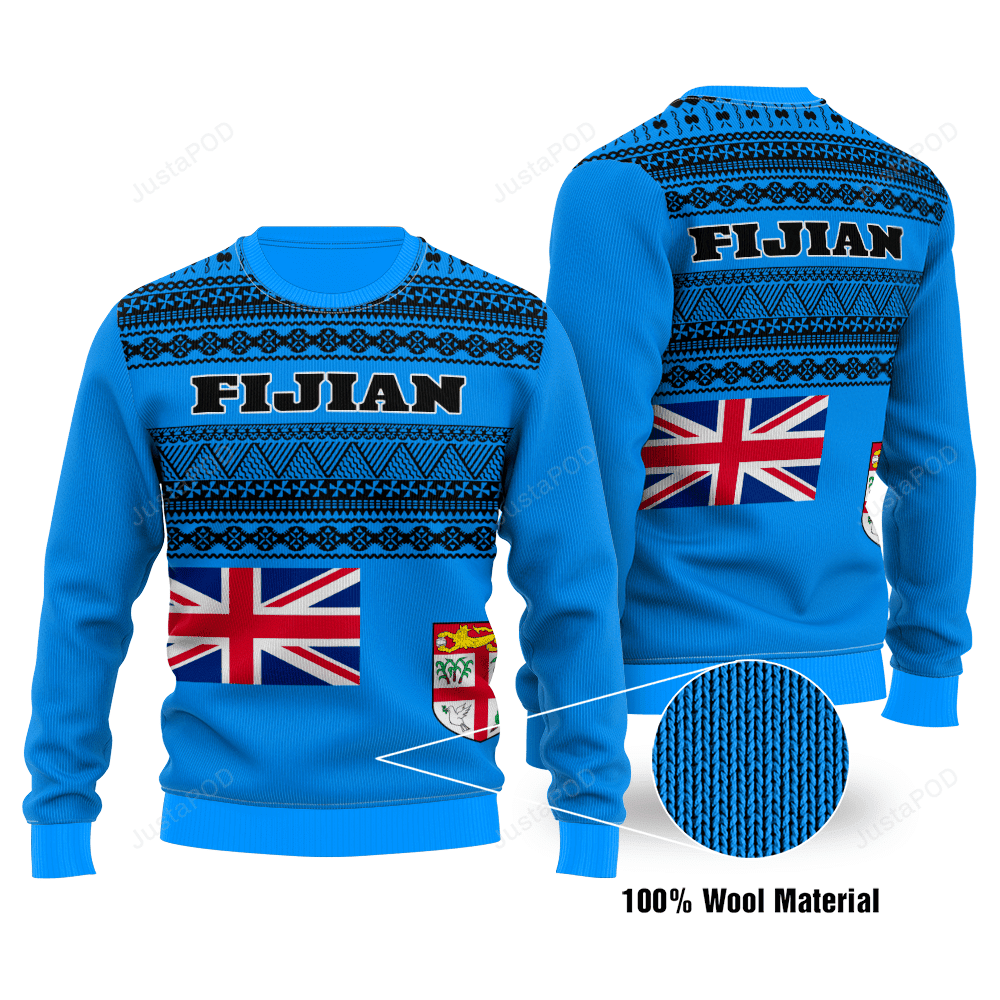 Fijian Blue Pattern Ugly Christmas Sweater, Perfect Holiday Gift