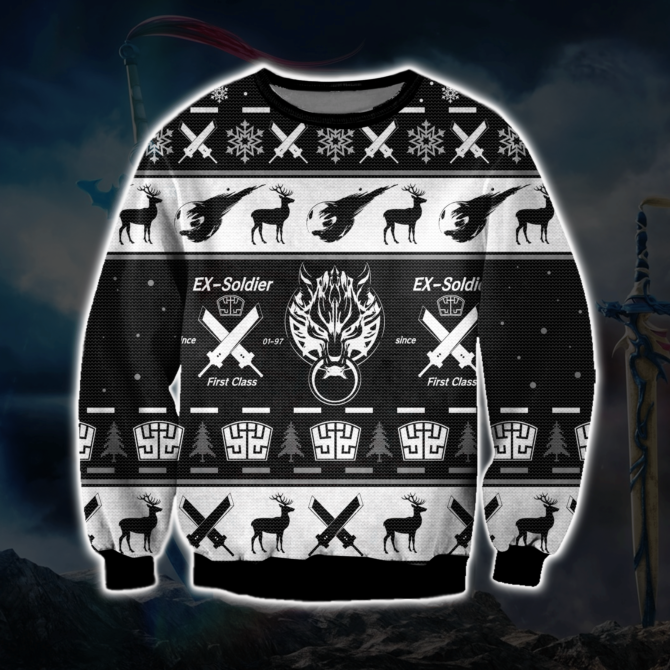 Final Fantasy 3D Print Knitting Pattern Ugly Christmas Sweater