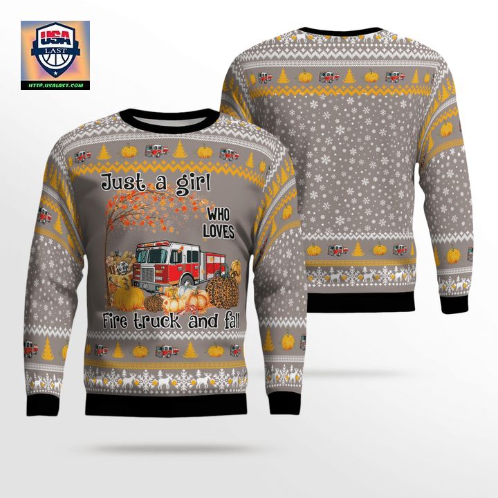 Fire Truck Just Girl Who Loves Christmas AOP Sweater
