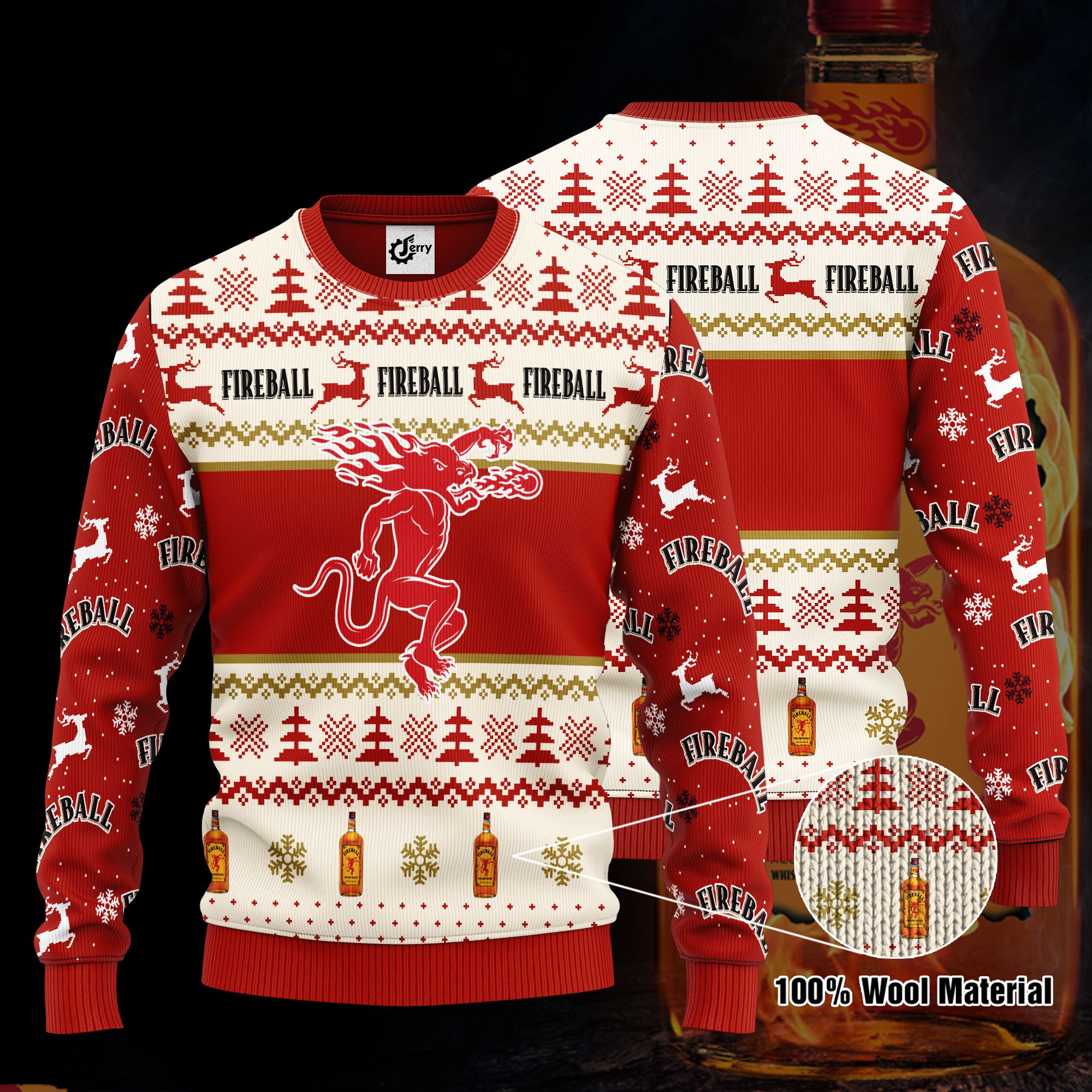 Fireball 3D Print Ugly Christmas Sweater, Hoodie, Zip Hoodie, Bomber Jacket