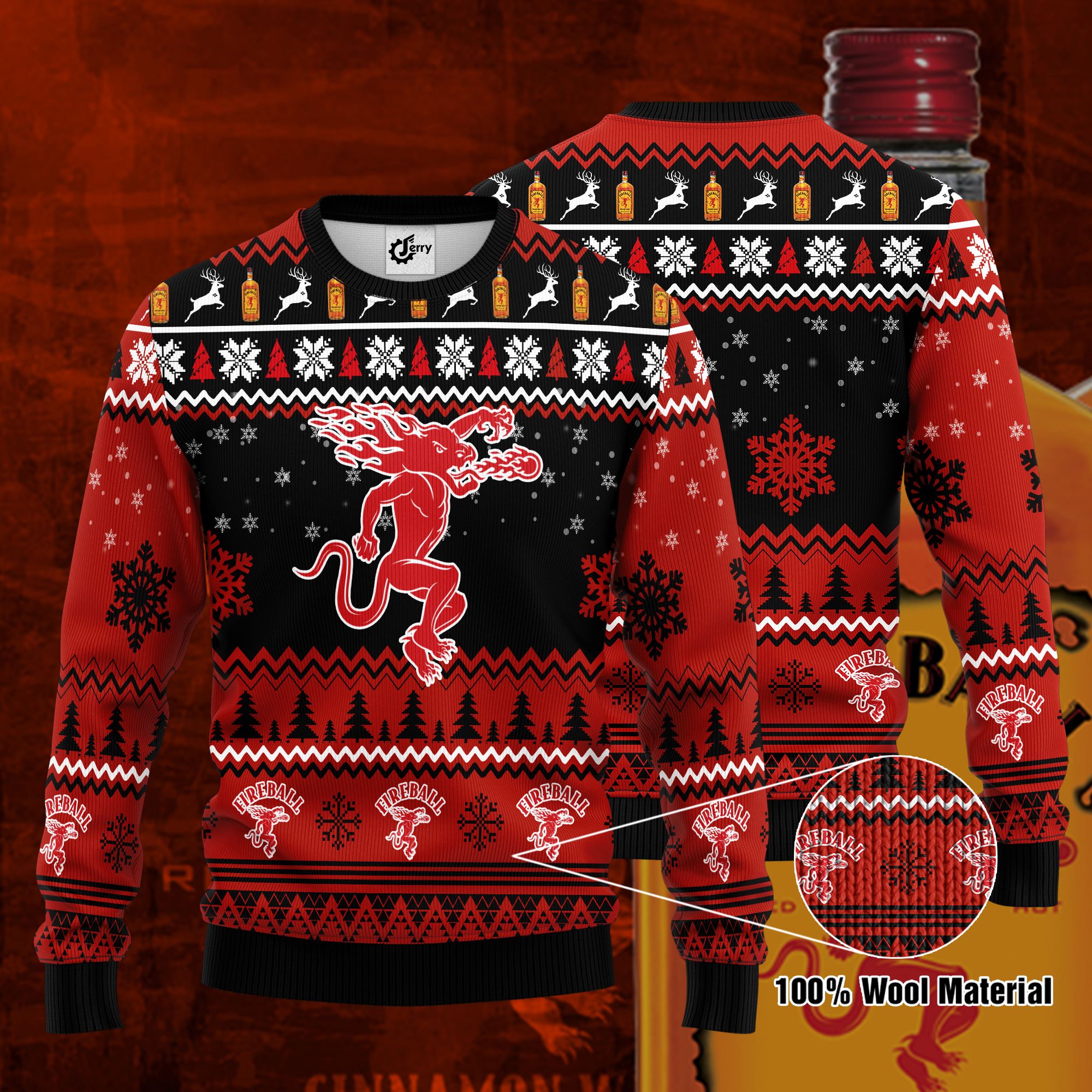 Fireball 3D Print Ugly Christmas Sweater, Hoodie, Zip Hoodie, Bomber Jacket