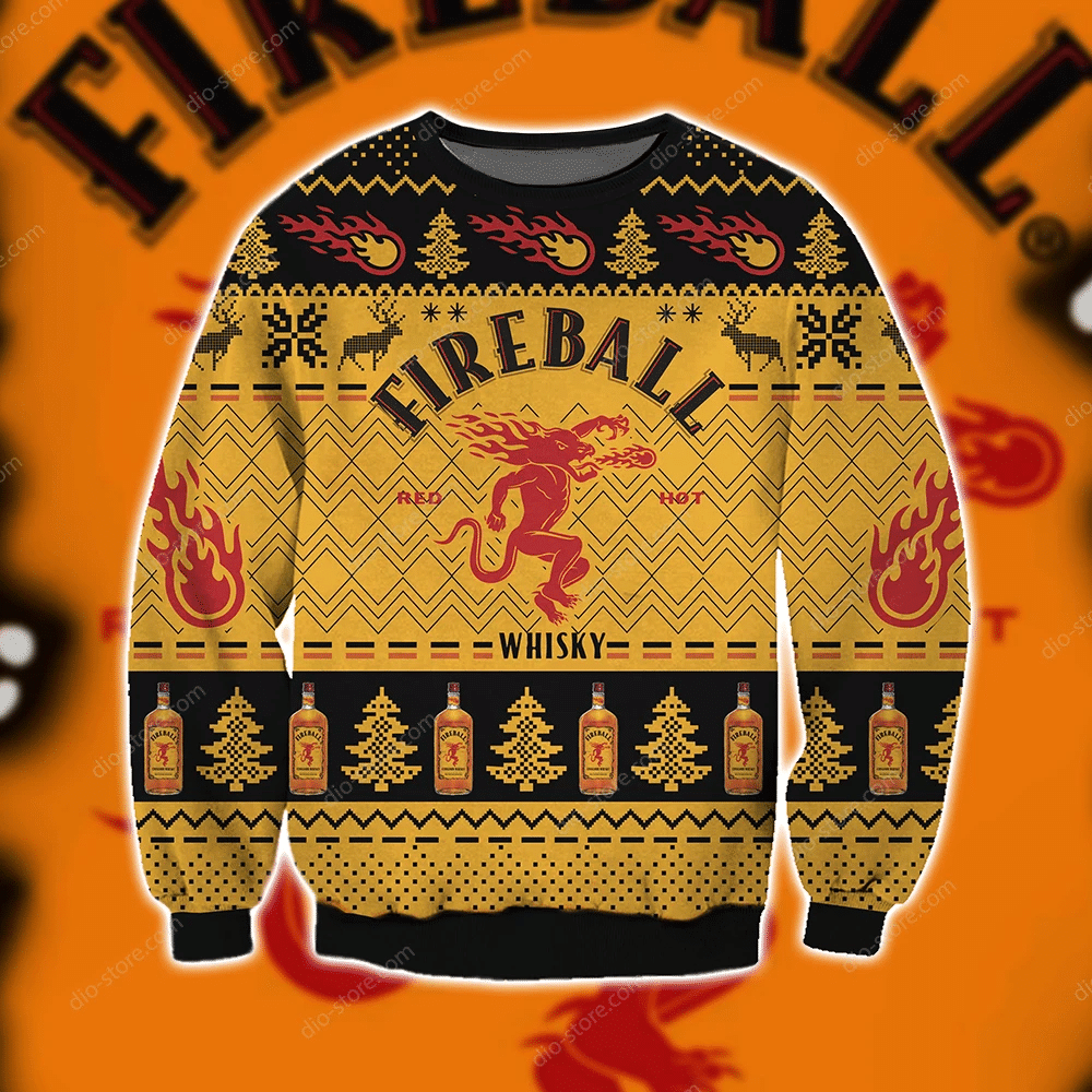 Fireball Cinnamon Whisky Knitting Pattern 3D Print Ugly Christmas Sweater