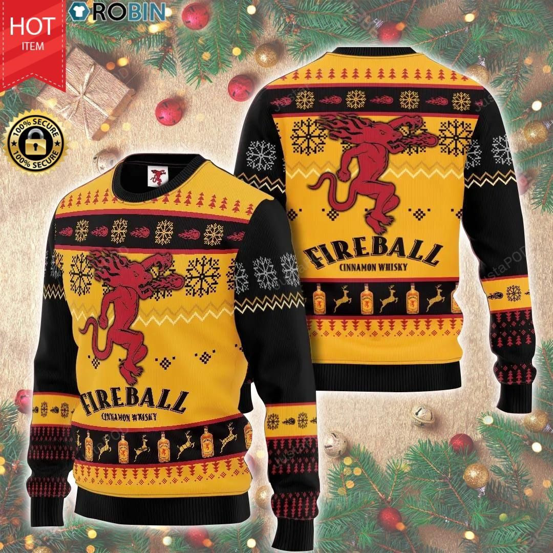 Fireball Cinnamon Whisky Ugly Christmas Sweater, Perfect Holiday Gift