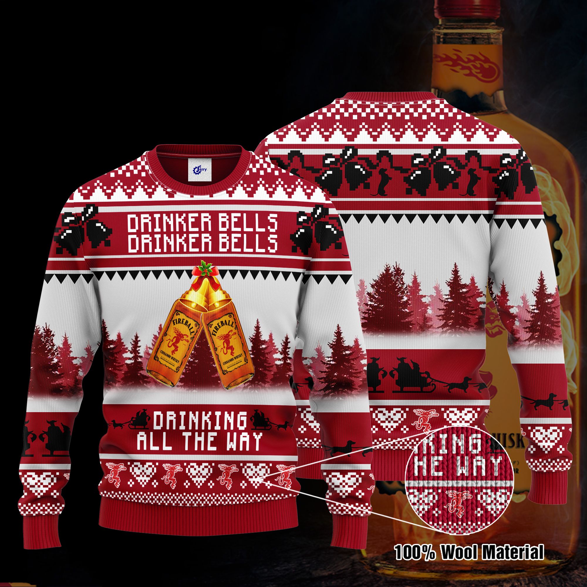 Fireball Drinker Bells Drinker Bells Drinking All The Way Ugly Christmas Sweater, Hoodie, Zip Hoodie, Bomber Jacket