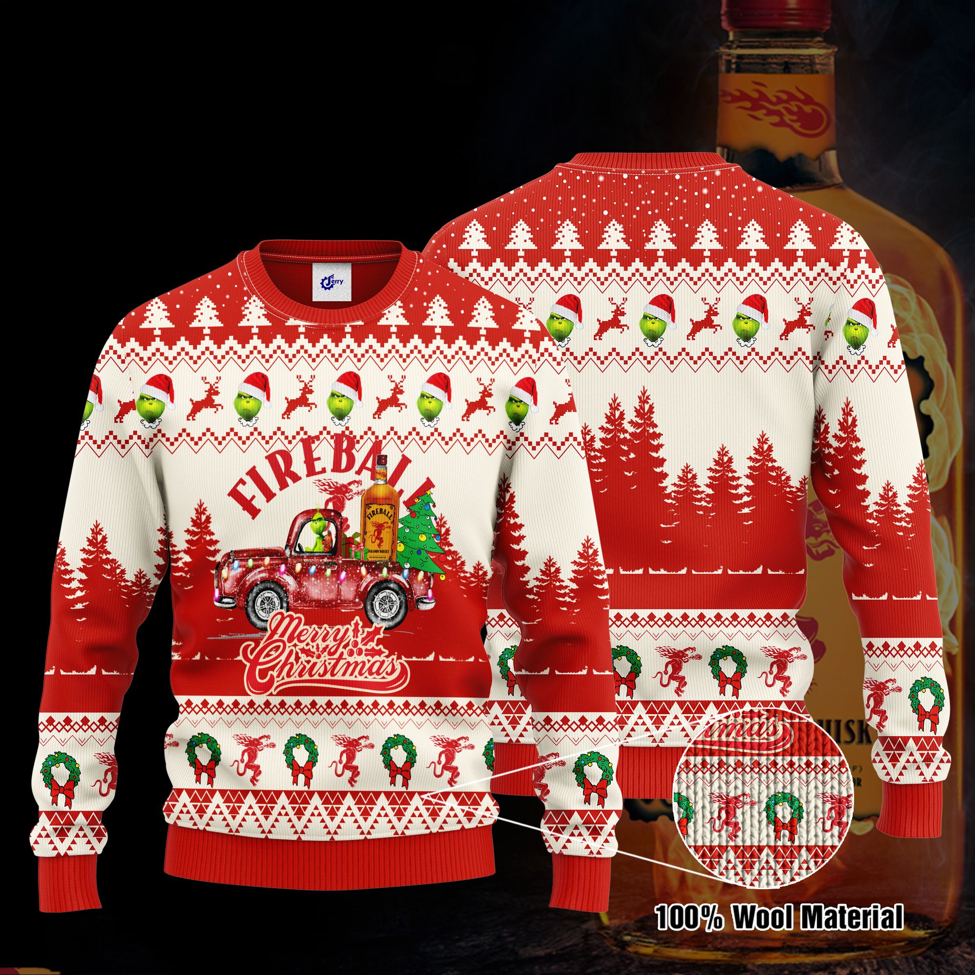 Fireball Grinch Merry Christmas Ugly Christmas Sweater, Hoodie, Zip Hoodie, Bomber Jacket