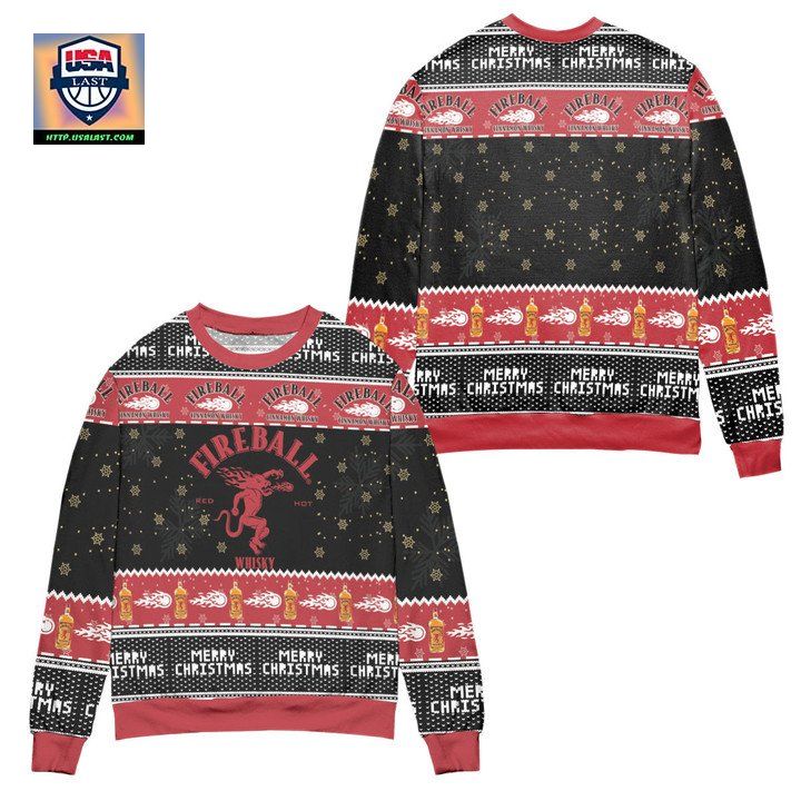 Fireball Red Hot Whisky Snowflake Ugly Christmas Sweater Black Red